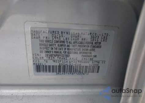 2015 Nissan Sentra Fe+ S/S/Sl/Sr/Sv from USA, damaged, VIN 3N1AB7AP8FY227893